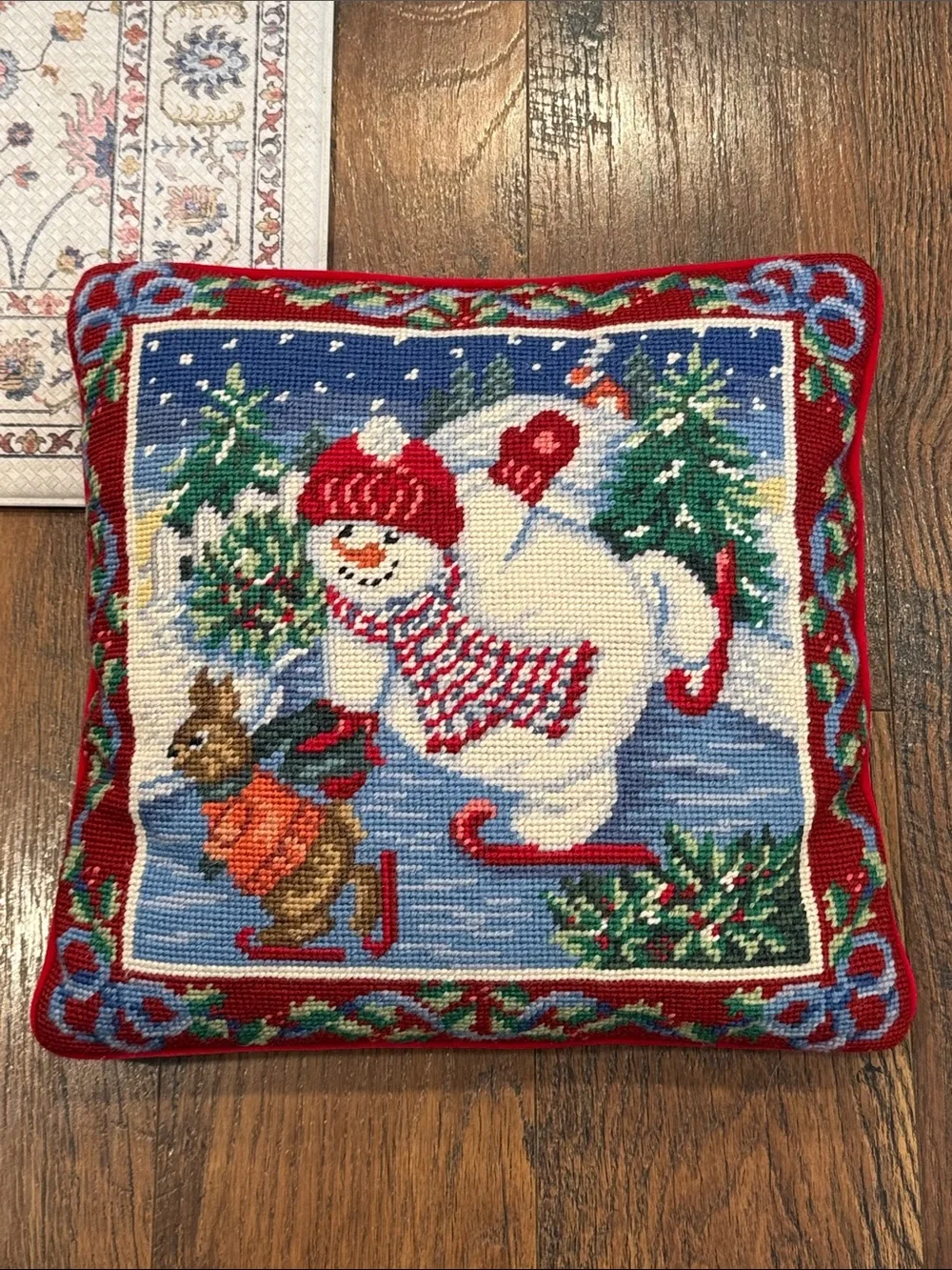 Needlepoint Snowman Pillow